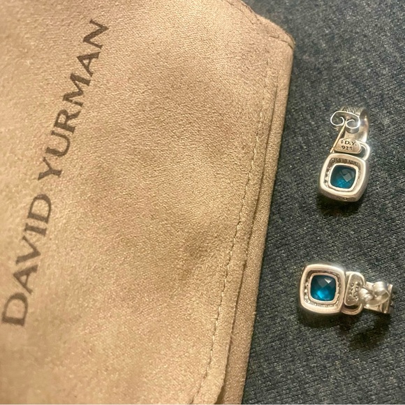 DY diamond and topaz earrings solid silver 925 designer - Picture 6 of 7